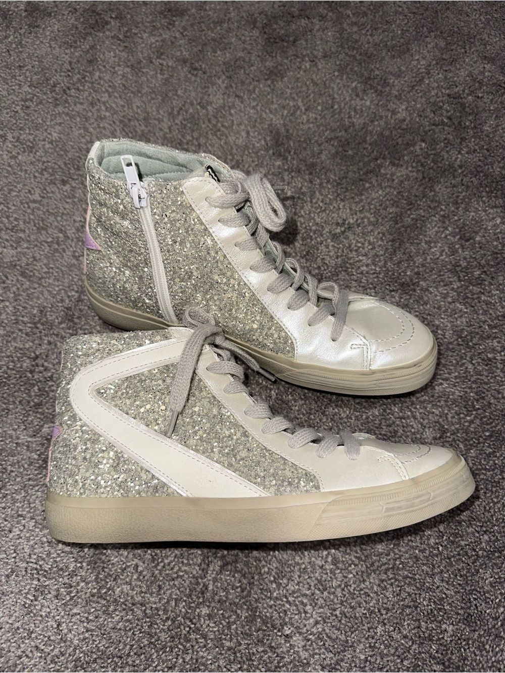 ShuShop Pearl Glitter Purple Star Rooney High Top Zip Up Sneaker Sz 8 Skater